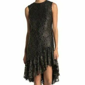 Womens T Tahari Black/Gold Lace Sheath Dress Sz 10